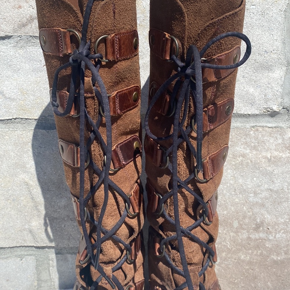 SOREL Joan of Arctic Wedge  Suede & Leather Lace Up Knee High Size 7 - Picture 4 of 13